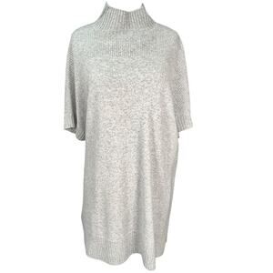 Isaac Mizrahi Live Cashmere Tunic XS/S Oversized Mock Neck Short Sleeve Gray